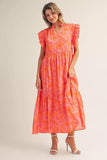 Orange Print Tropical Floral Midi Dress G15504