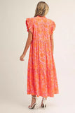 Orange Print Tropical Floral Midi Dress G15504