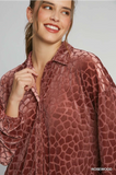 Umgee Burnout Animal Velvet Top- Rosewood