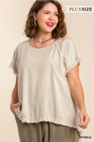 Linen Blend Frayed Hem Top