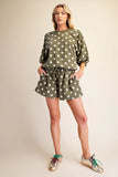 Polka Dot Sweatshirt/Short Set-Olive T8508