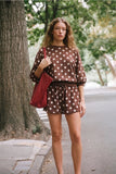 Polka Dot Sweatshirt/Short Set-Brown T8508