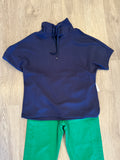 S/S FUNNEL NECK TOP W/DRAWCORD- Jet Blue