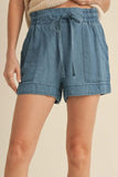 Washed Denim Shorts w/ Drawstring