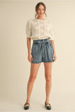 Denim Shorts w/ Belted Waistline