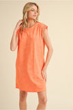 Orange Washed Solid Dress w/ Stud Sleeve S41261