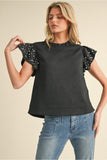 Black Textured Top w/ Pearl Detail G13534