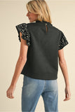 Black Textured Top w/ Pearl Detail G13534