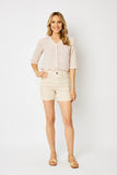 HIGH WAIST BONE GARMENT DYED POCKET EMBROIDERY SHORTS JB150249