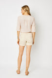HIGH WAIST BONE GARMENT DYED POCKET EMBROIDERY SHORTS JB150249
