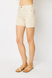 HIGH WAIST BONE GARMENT DYED POCKET EMBROIDERY SHORTS JB150249