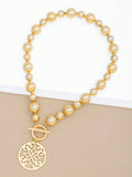 Chunky, beaded shiny metal collar necklace