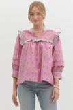 Pink Printed 3/4 Puff Sleeve Top