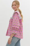Pink Printed 3/4 Puff Sleeve Top