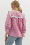 Pink Printed 3/4 Puff Sleeve Top