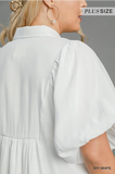 White Bubble Sleeve Top w/ Smock Yoke