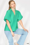 Jade Bubble Sleeve Top w/ Smock Yoke