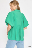 Black Bubble Sleeve Top w/ Smock Yoke