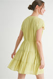 Chartreuse Solid V-Neck Dress