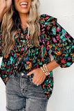 Abstract 3/4 Ruffle Sleeve Blouse