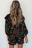 Abstract 3/4 Ruffle Sleeve Blouse