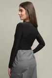 Black L/S Brief Bottom Bodysuit w/ Ruching