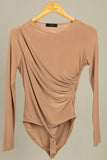 Black L/S Brief Bottom Bodysuit w/ Ruching