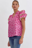 Floral Print V-Neck Top-Pink