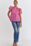Floral Print V-Neck Top-Pink