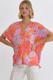 Orange Floral Print Top