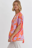 Orange Floral Print Top