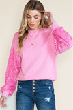 Pink Sequin Sleeve Pullover Top