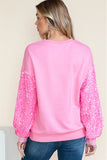 Pink Sequin Sleeve Pullover Top