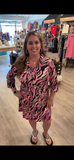Ruffle Neck 3/4 Sleeve Dress