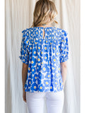 Floral Print Top w/ Smocked Yoke