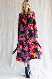 Multi Floral Midi Dress w/ Belt