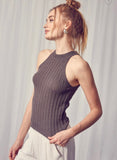 Charcoal Ribbed High Neck Tank