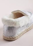 Espadrille Faux Fur lined Slipper Shoe in Glitter