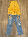 SLV/LESS BLOUSE W/ EMBROIDERED YOKE