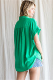 Emerald Button Up Cuff Sleeve Top
