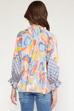 Blue Mix Print Satin Top