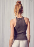 Charcoal Ribbed High Neck Tank