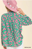 Emerald Leopard Print Button Down Top