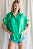 Emerald Button Up Cuff Sleeve Top