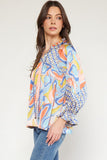 Blue Mix Print Satin Top